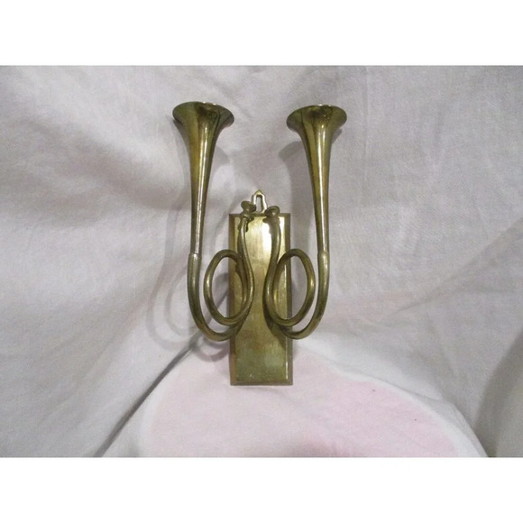 Candlesticks wall‎ Mount/Vintage Brass Trumpet  Sconces, made in India - Picture 1 of 6
